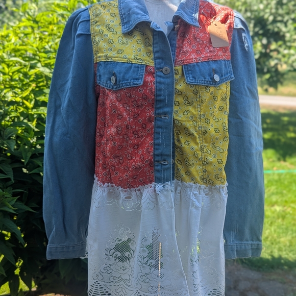 Colorful Patchwork Jean Jacket - Picture 1 of 6